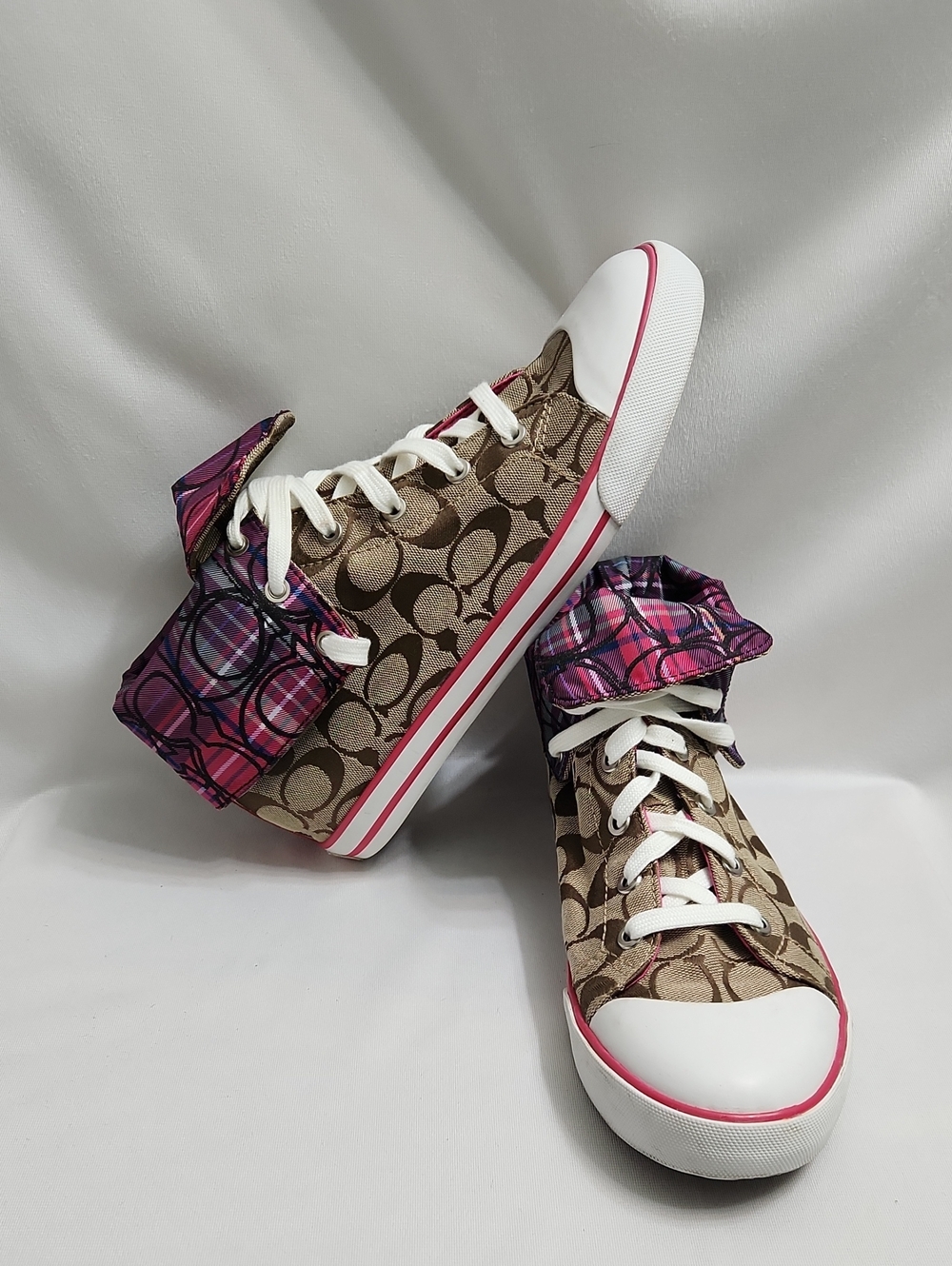 Coach Bonney Signature C High-Top Monogram Plaid Fold-down Sneakers (Size 9.5)